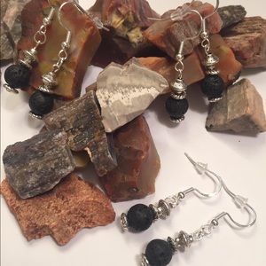 Black volcanic lava beads earrings